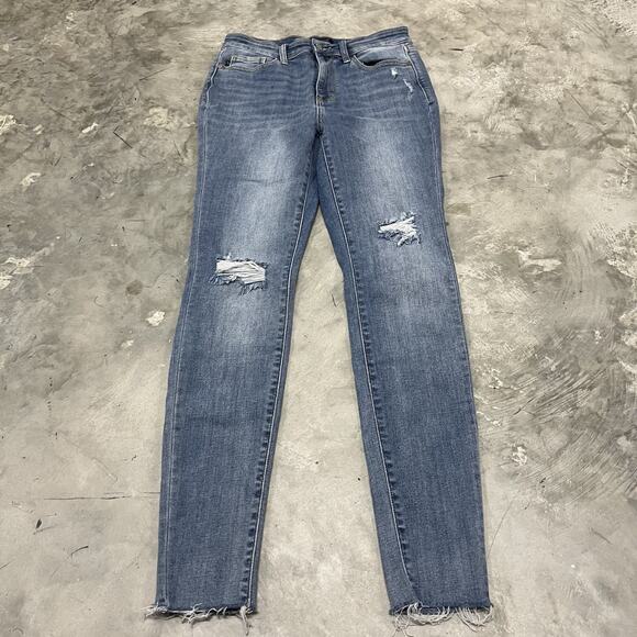 Judy Blue Jeans Womens Sz 9/29 Blue Denim Stretch Skinny Fit Distress - Picture 1 of 9